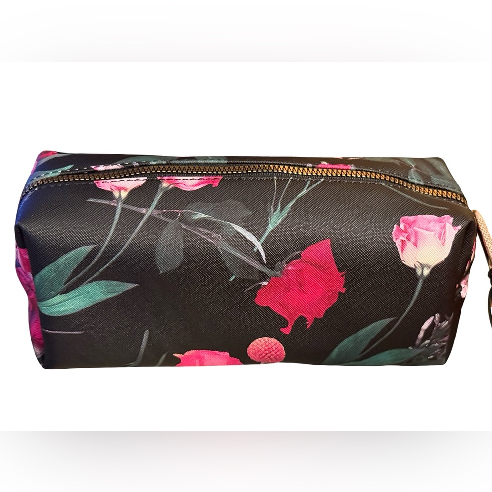 Ted Baker NWT Black & Pink Floral Cosmetic Bag with 2 Travel Bottles (P205) - Picture 3 of 7